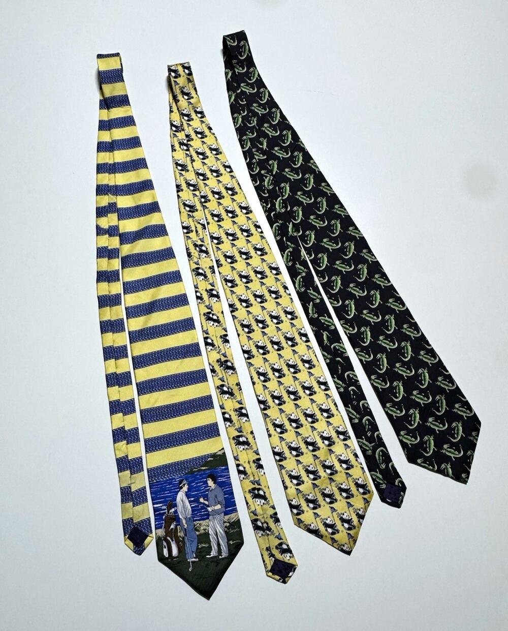 Pebble Beach Men’s 3-Piece Silk Woven Ties Golf Theme Blue/Beige Striped Green